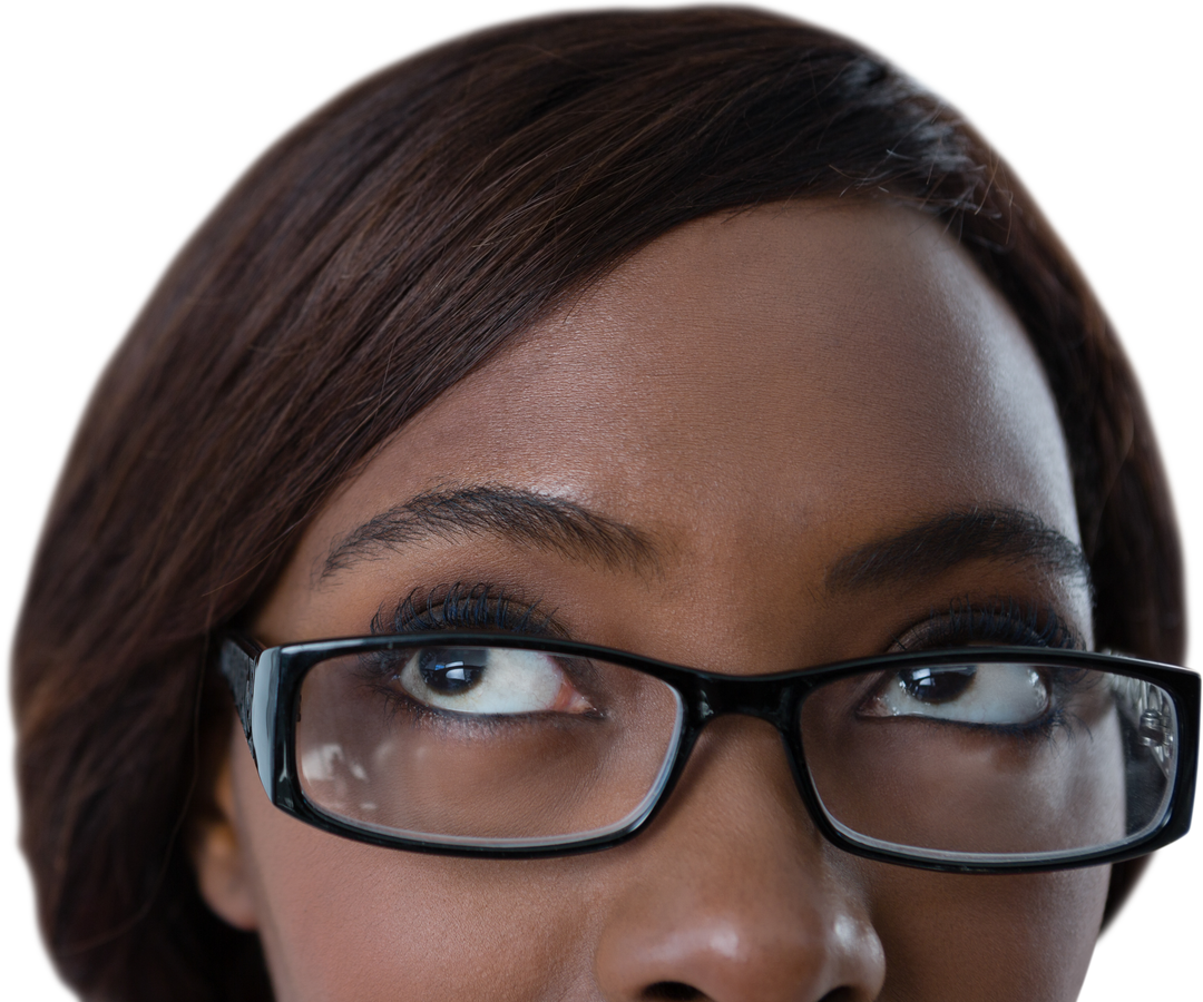 Close up of Woman Wearing Eyeglasses Looking Up - Transparent Background - Download Free Stock Images Pikwizard.com