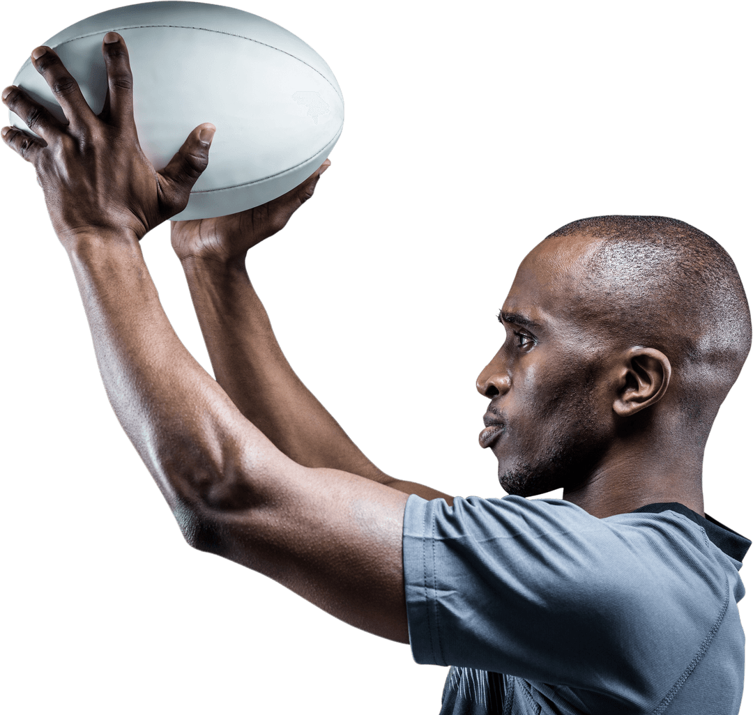 Intense Rugby Athlete Preparing Powerful Throw Transparent Background