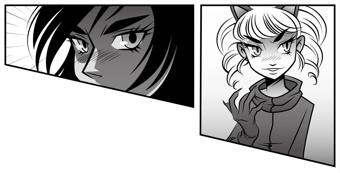 Manga Characters with Intense Gaze and Cat Ear Headband Transparent