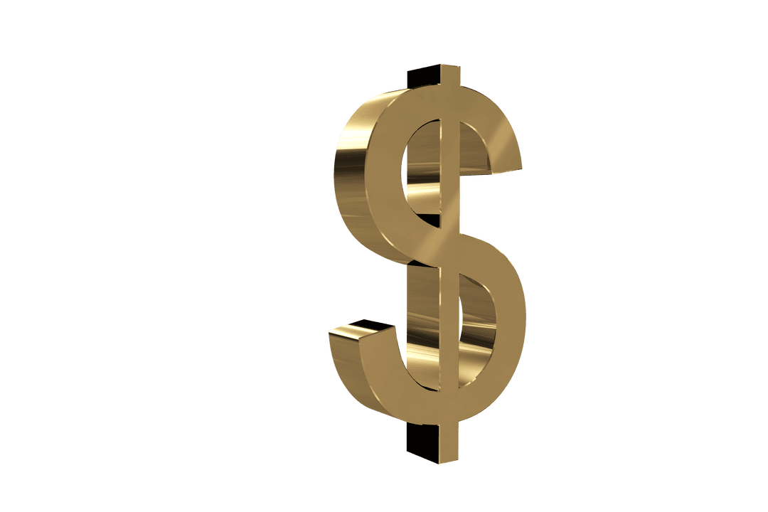 Shiny Transparent Golden Dollar Symbol on Clear Background