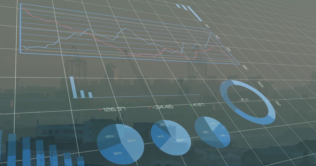 Futuristic Data Visualization Over City Skyline at Dusk