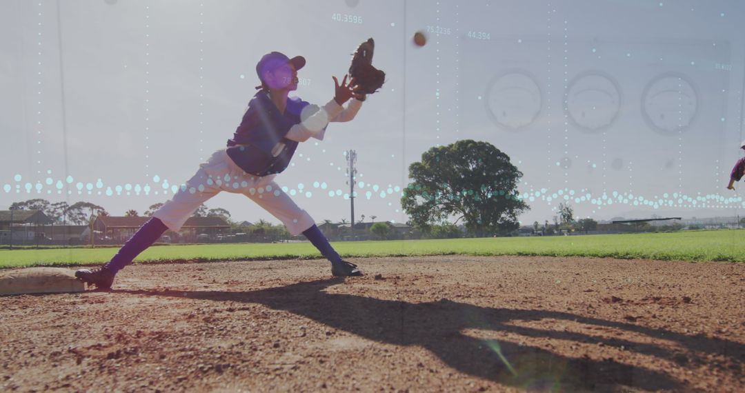 Female Baseball Player with Data Overlay on Field