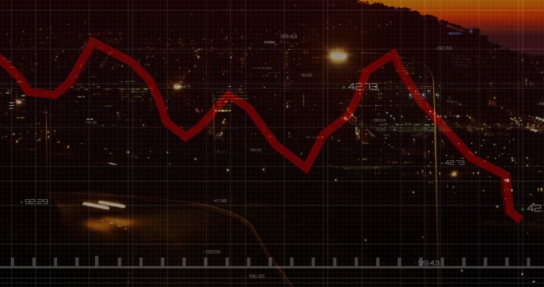 Declining Graph Overlay on Night Traffic Scene Illustrates Downtrend
