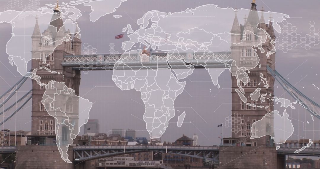 Global Networking Concept with Digital Overlay on London Landmark