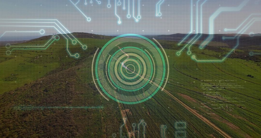 Digital Interface Overlay on Rural Farmland Landscape