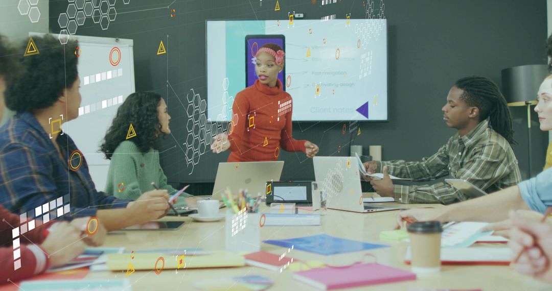 Diverse Team Engaged in Creative Discussion in Modern Office