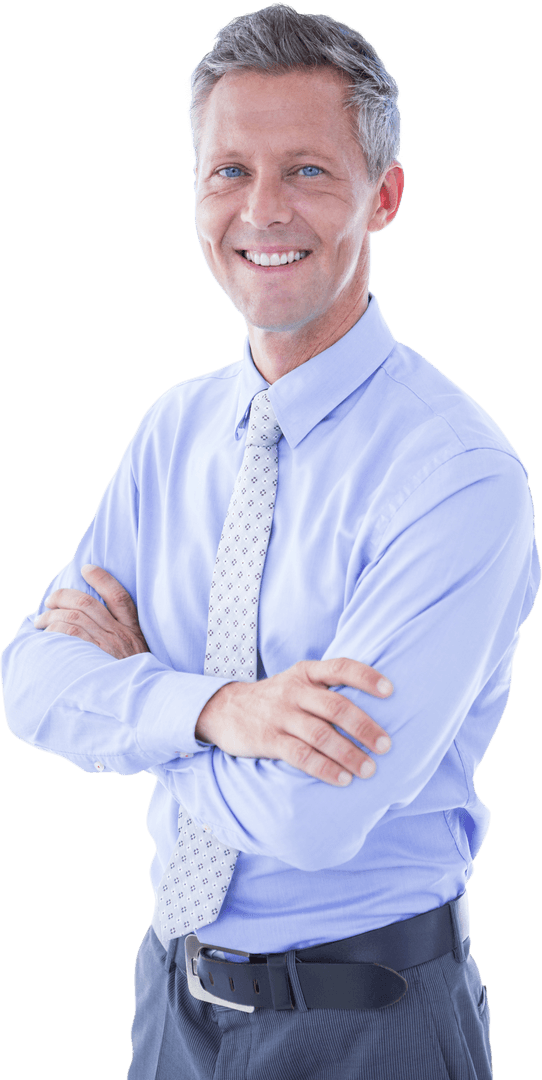 Confident Businessman in Formal Attire Presenting Transparent Background