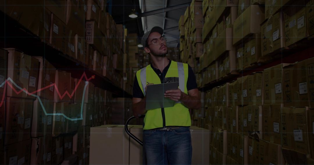 Warehouse Worker Analyzing Inventory with Digital Analytics