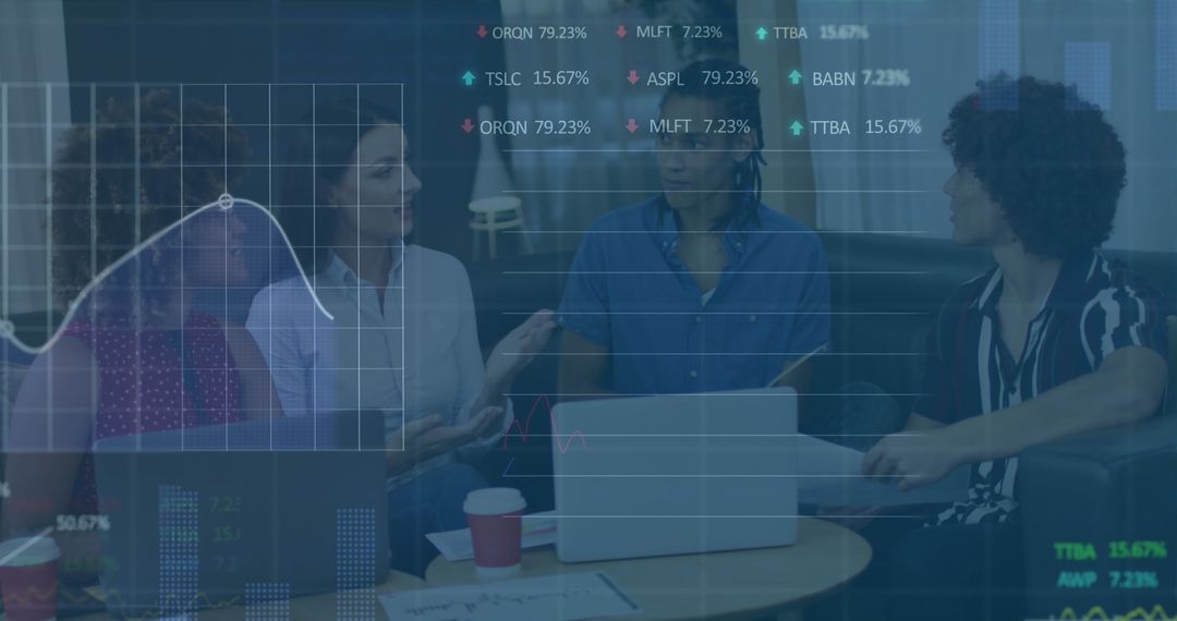 Stock Market Analysis with Diverse Team in Modern Office