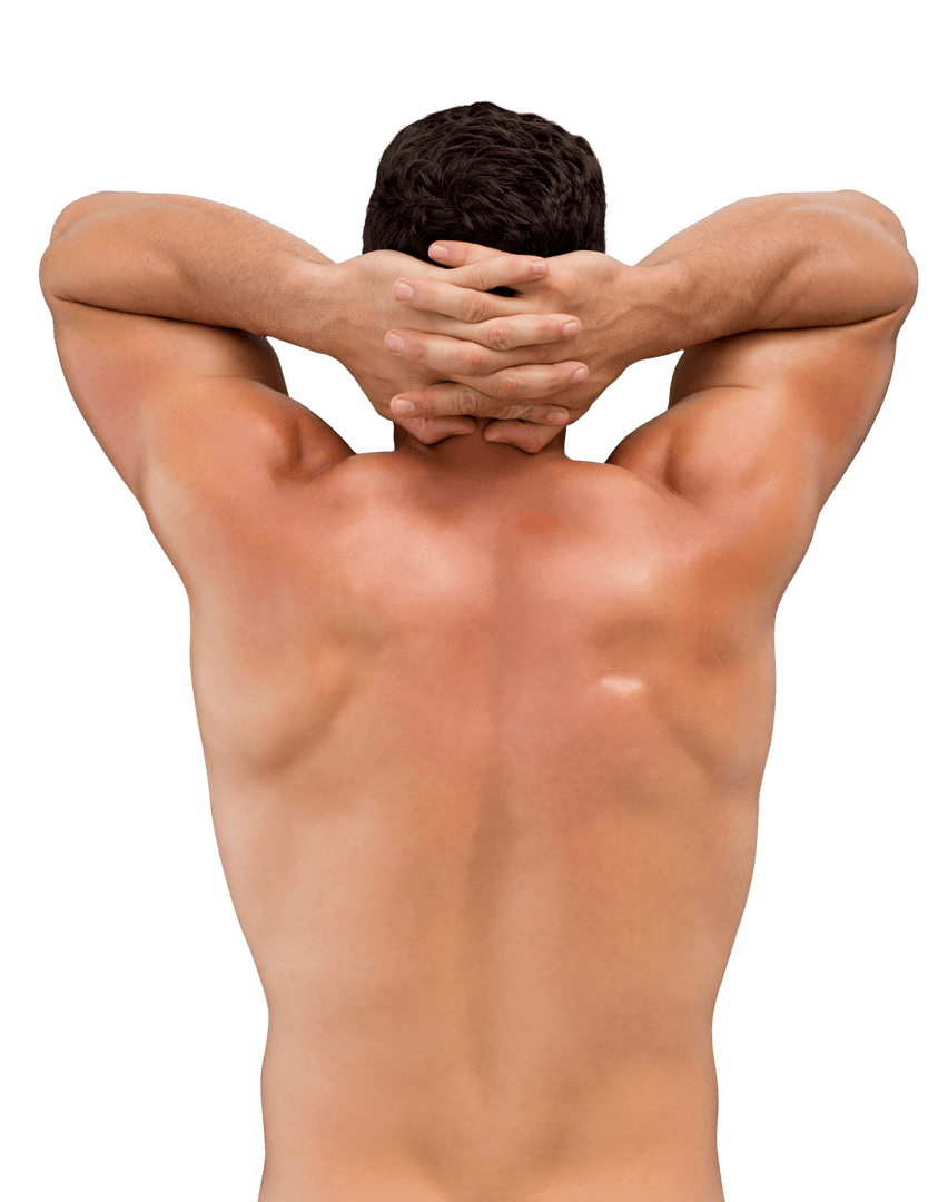 Caucasian Man Flexing Back Muscles on Transparent Background