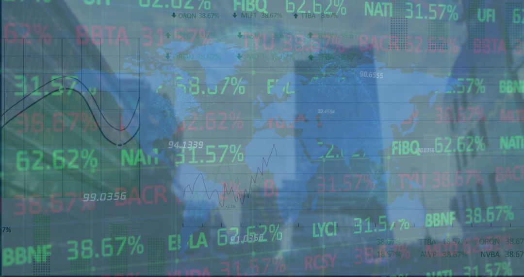 Global Financial Data Network Overlaying Cityscape