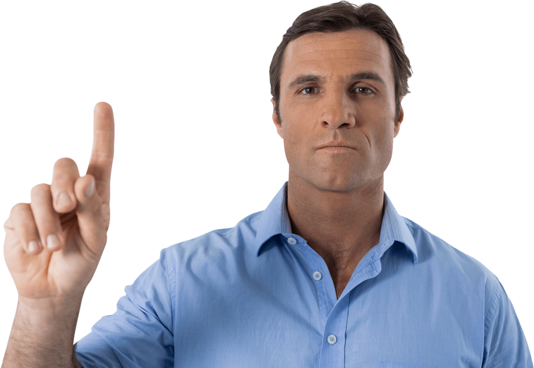 Male Executive Pressing Transparent Virtual Interface Button