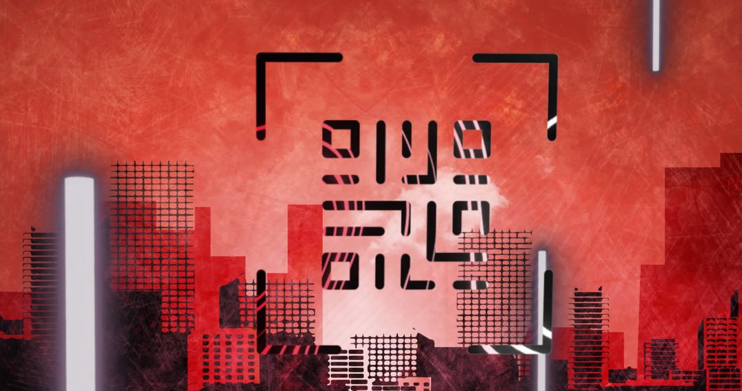 QR Code on Red Cityscape Background Symbolizing Digital Technology