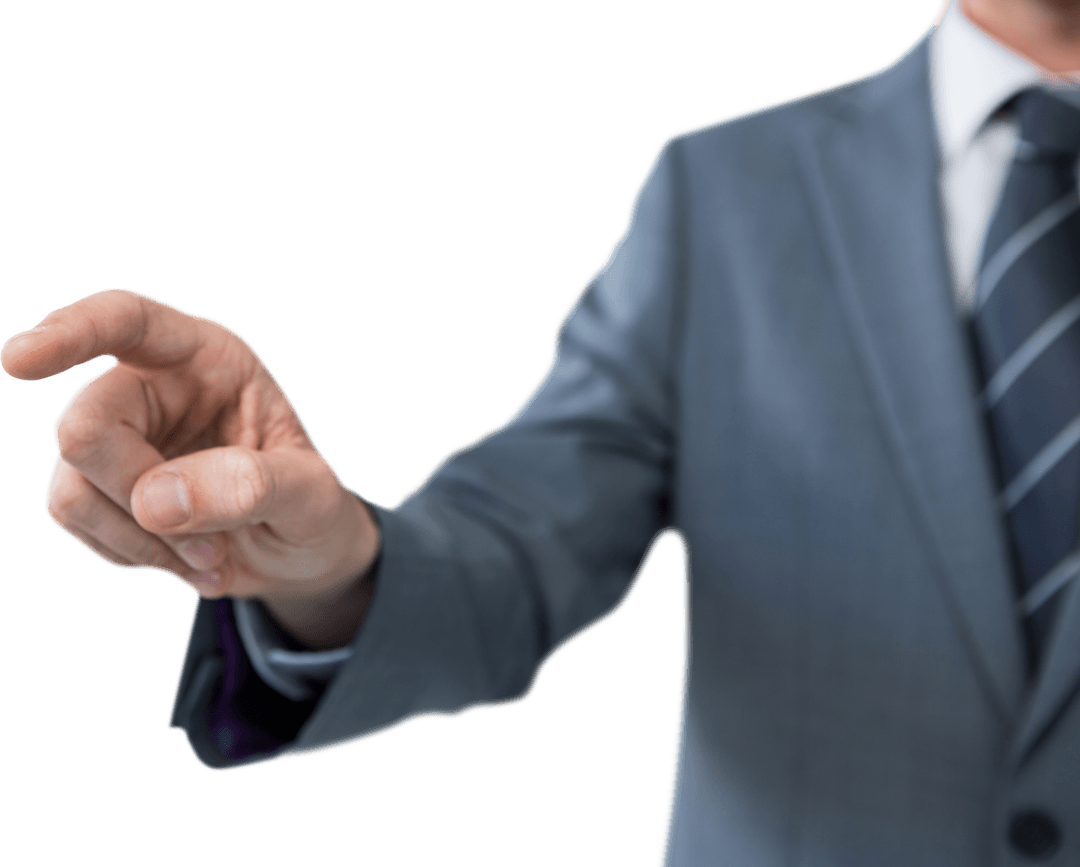 Businessman in Suit Interacting with Transparent Digital Interface