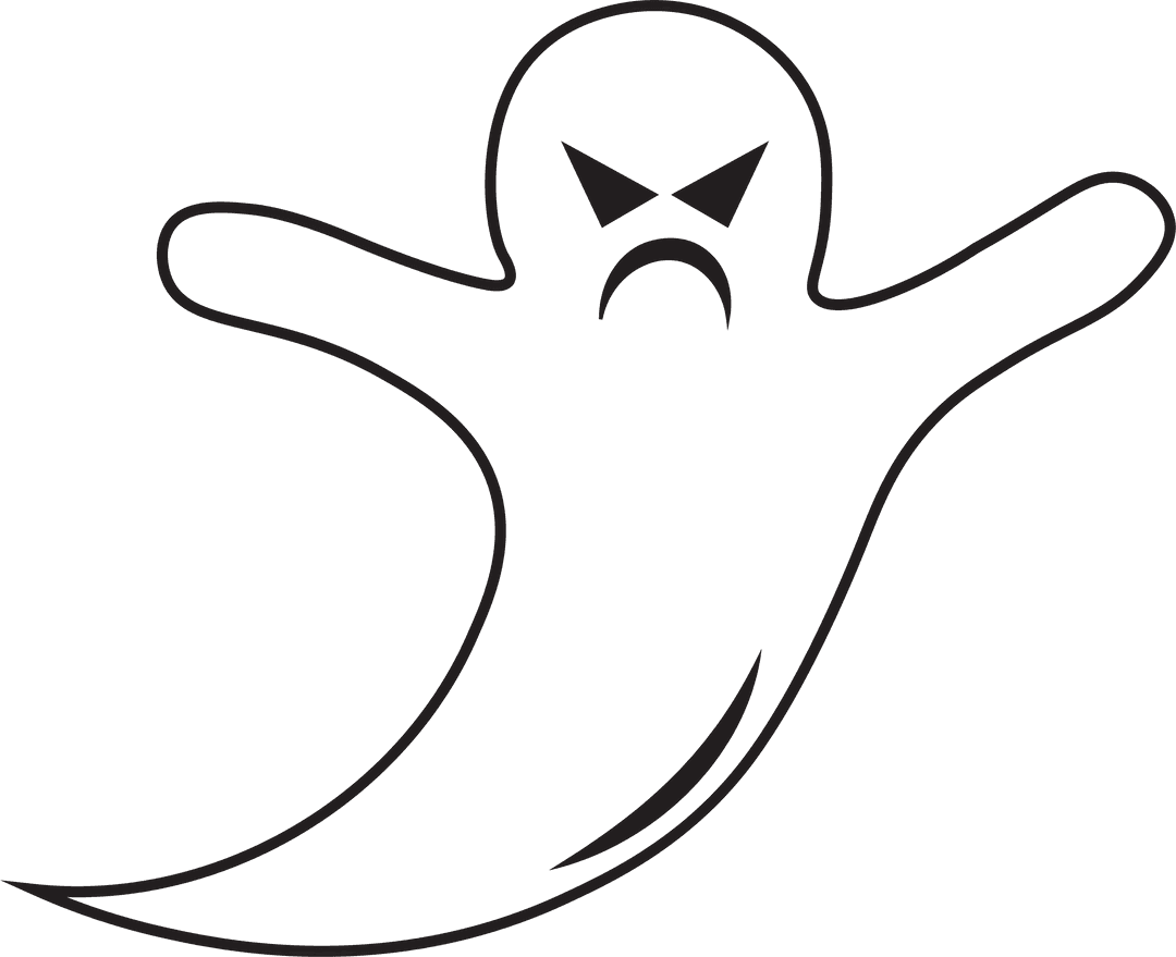 Angry Ghost Outline Illustration on Transparent Background