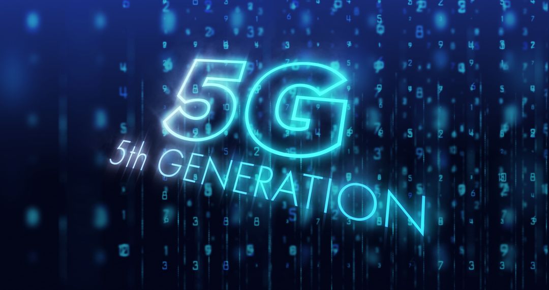 5G Network Digital Communication Concept with Glowing Numbers
