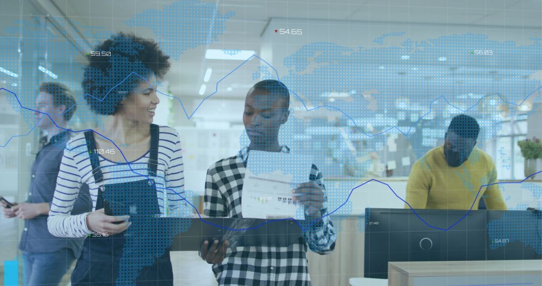 Diverse Professionals Discussing Over Digital Financial Charts