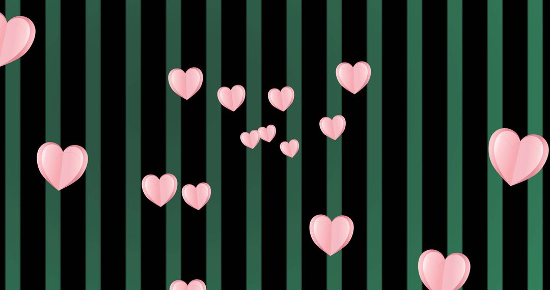 Pink Hearts Over Striped Background - Romantic Digital Art