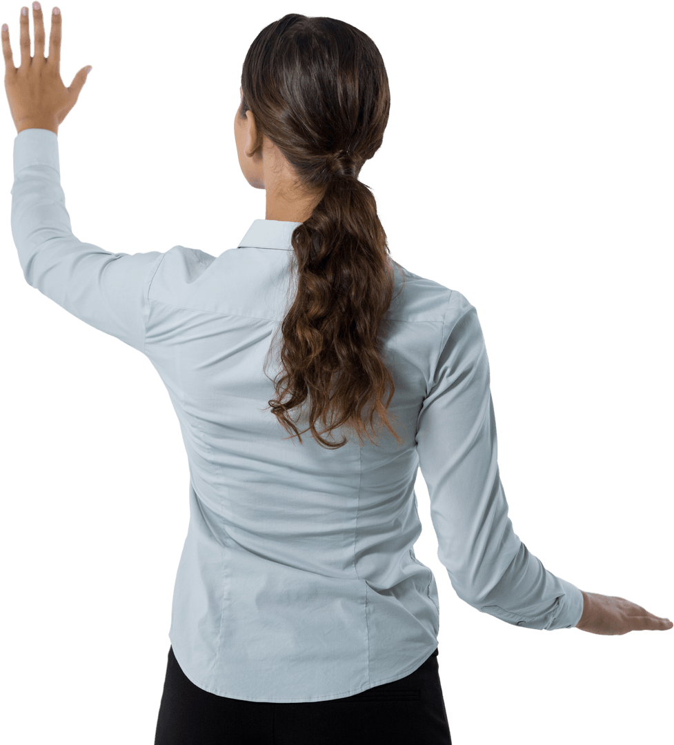 Businesswoman Engaging Transparent Screen Interaction Back View