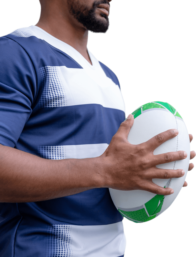 Biracial Rugby Player Holding Ball Transparent Background