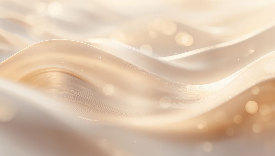 Cream Silk Waves with Bokeh Light Orbs and Linear Texture Ethereal Abstract Background