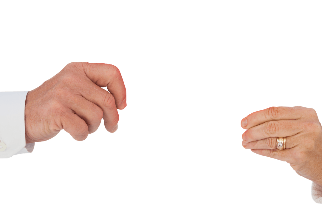 Senior Couple Hands Holding Invisible Object on Transparent Background