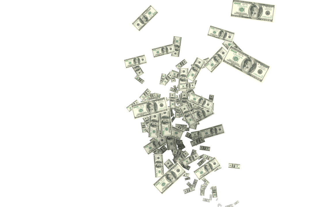 Hundred Dollar Bills Falling on Transparent Background Illustration