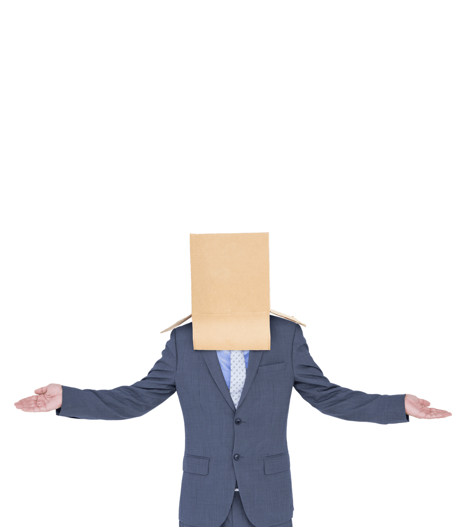 Caucasian Businessman with Paper Bag on Transparent Background
