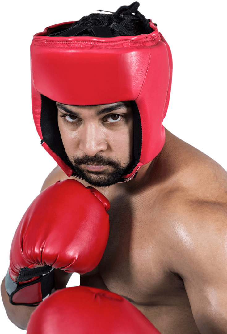 Muscular Boxer in Red Gear on Transparent Background