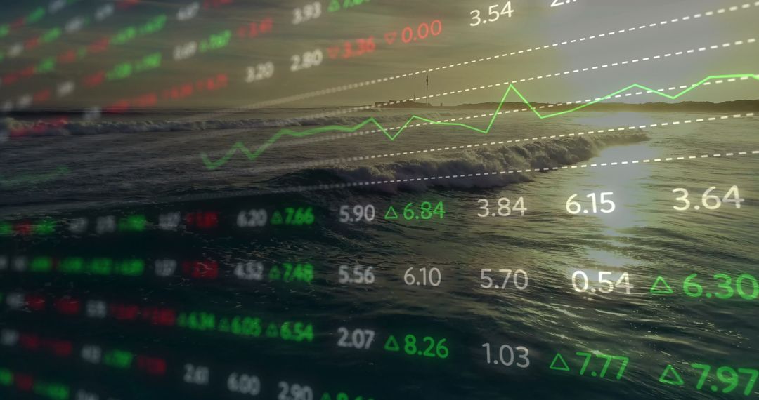 Stock Market Reflections on Ocean Waves at Dusk