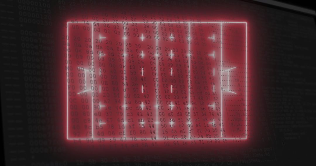 Futuristic Neon Grid Interface with Hex Data Overlay