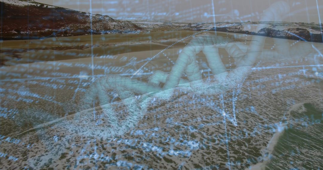 Blended DNA Helix and Ocean Scene Symbolizing Futuristic Science