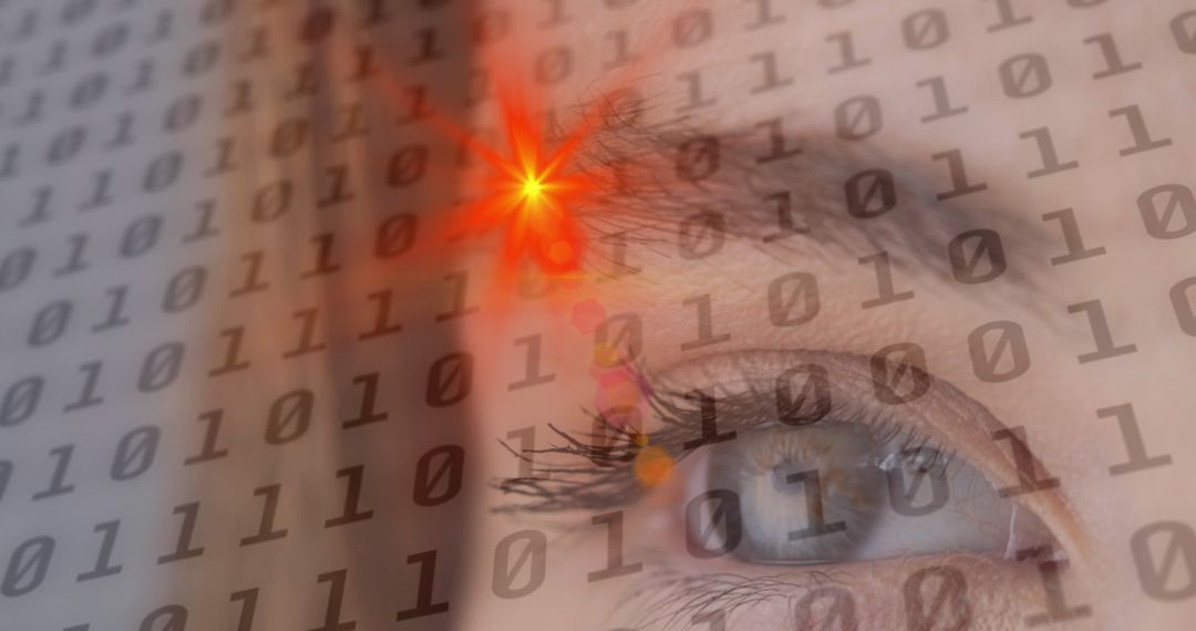 Digital Vision Binary Code Reflection with Glowing Eye