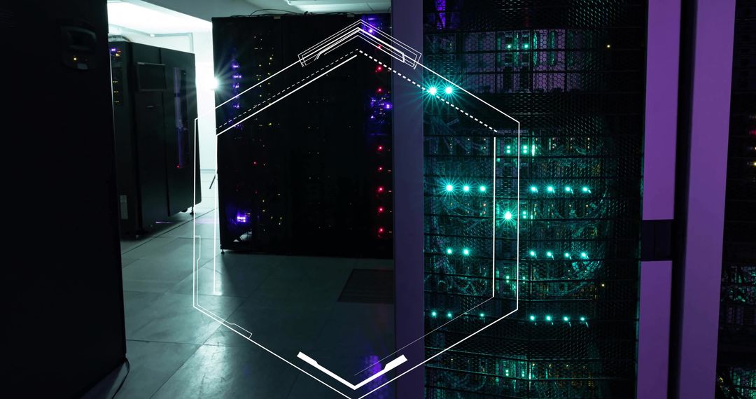 Glowing Computer Servers with Digital Interface Overlay