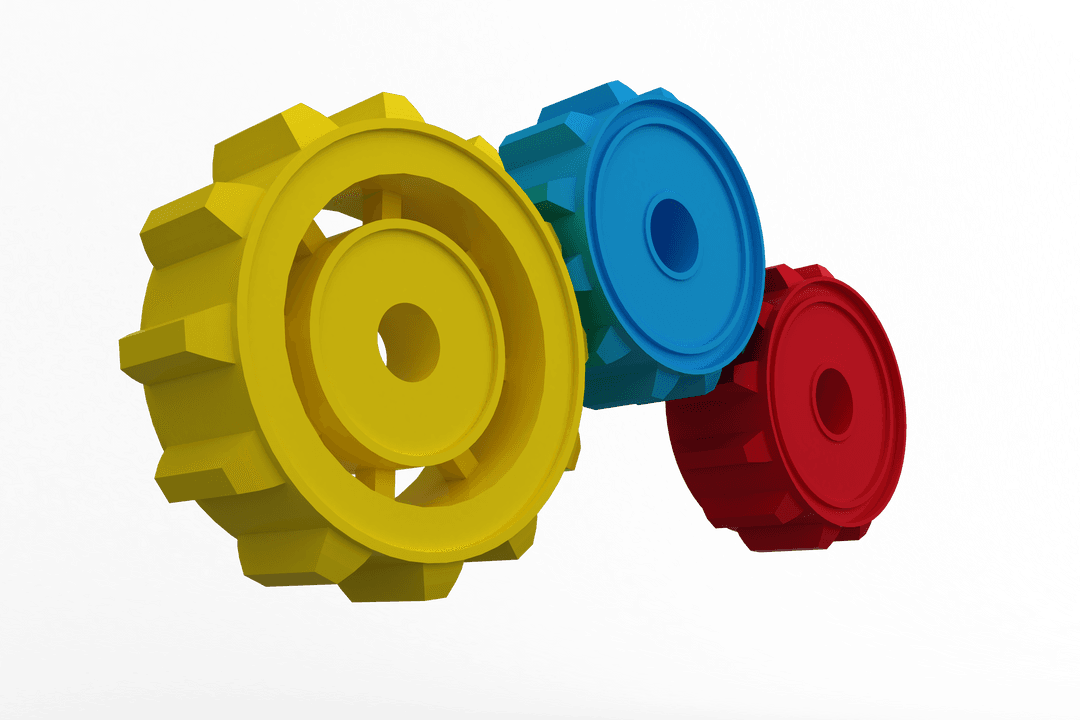 Three cogs illustration with transparent background for workflow concept