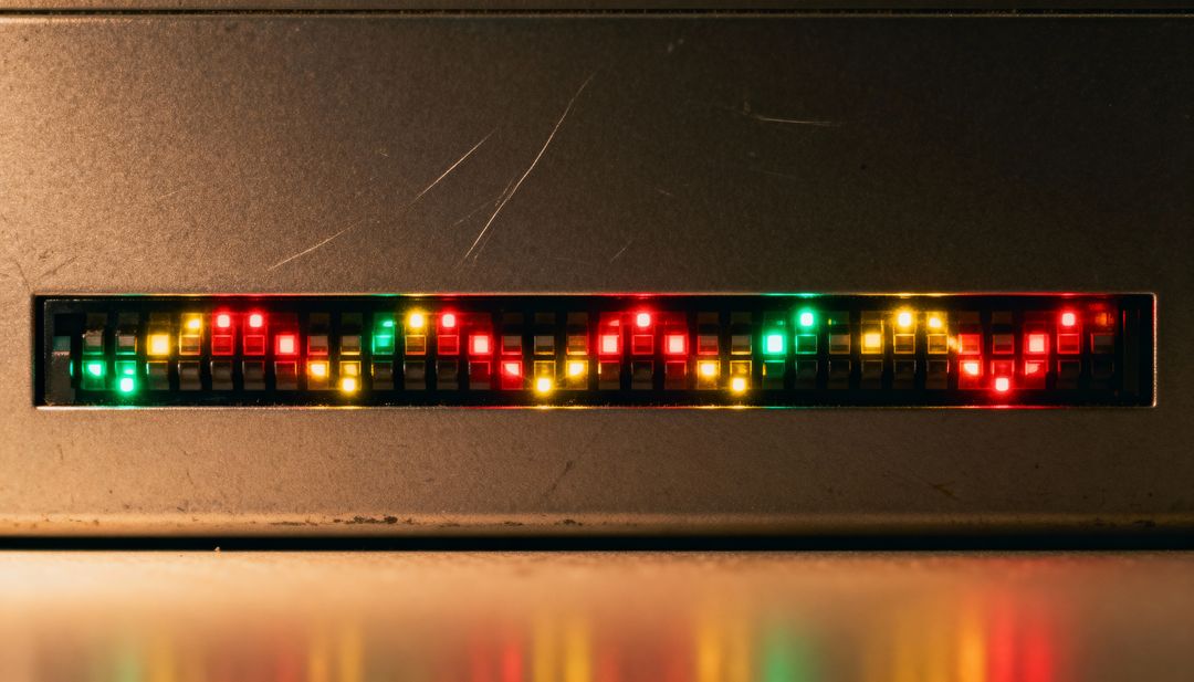 Rackmount LED Level Indicator Multicolor RGB Lights Black Grid Metal Reflections