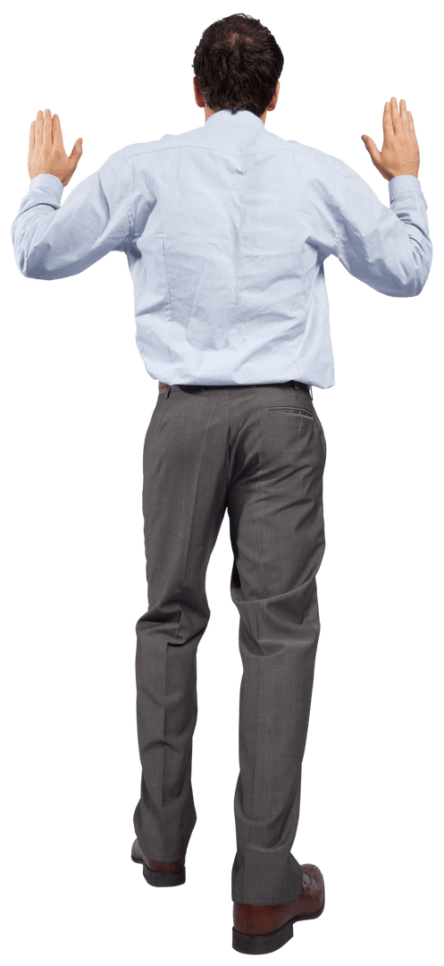 Businessman Raising Hands in Formal Attire on Transparent Background