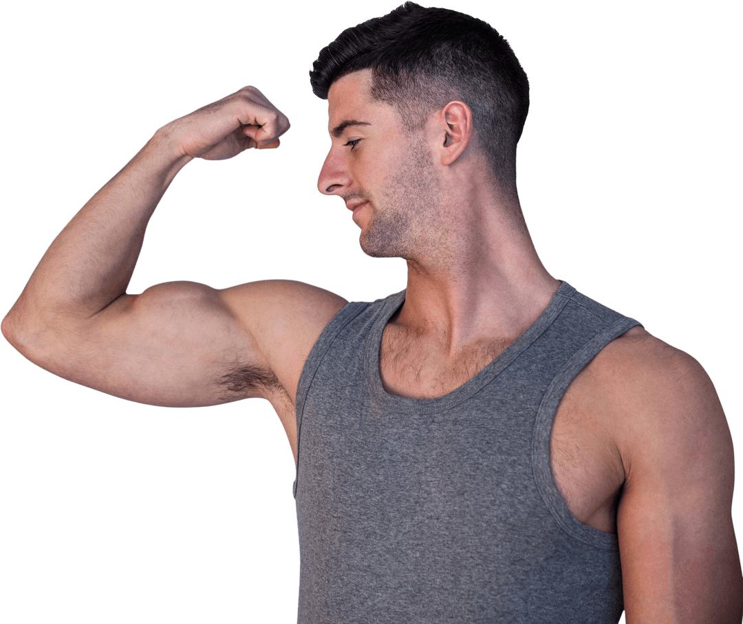 Athletic Man Flexing Biceps Transparent Background