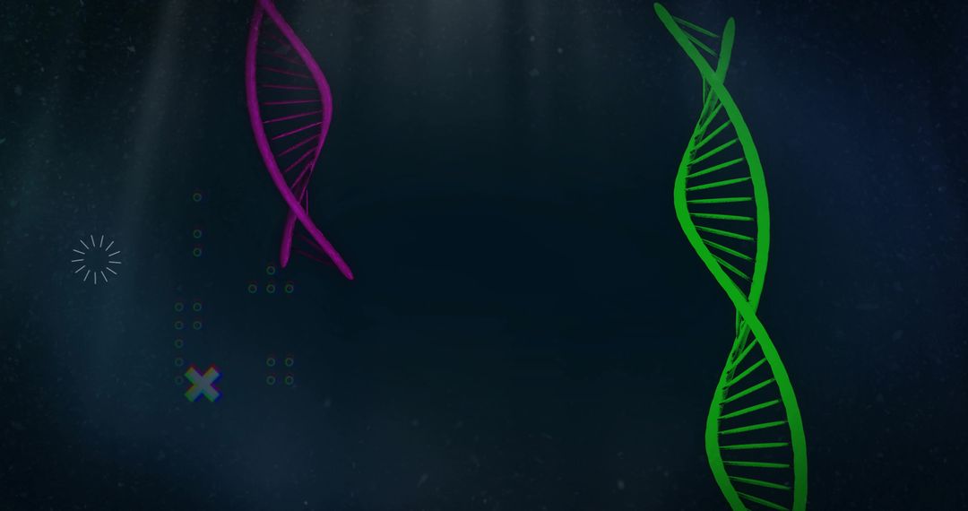 Floating DNA Helix with Digital Elements in Dark Background