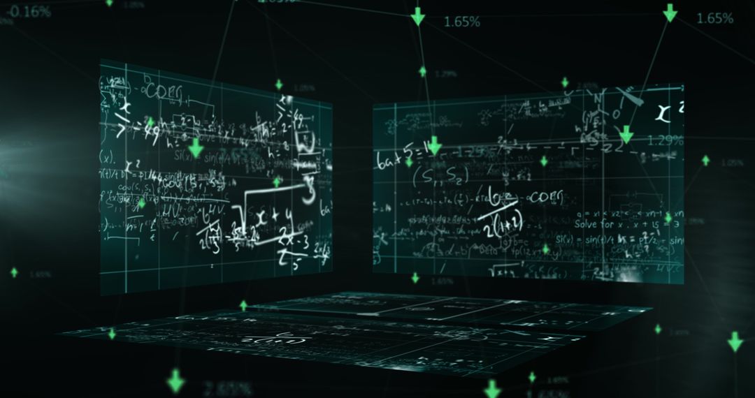 Digital Screens with Floating Mathematical Equations and Connections
