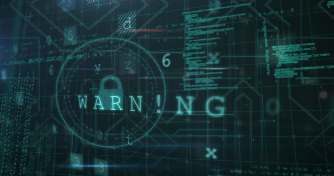 Cybersecurity warning and data processing graphics