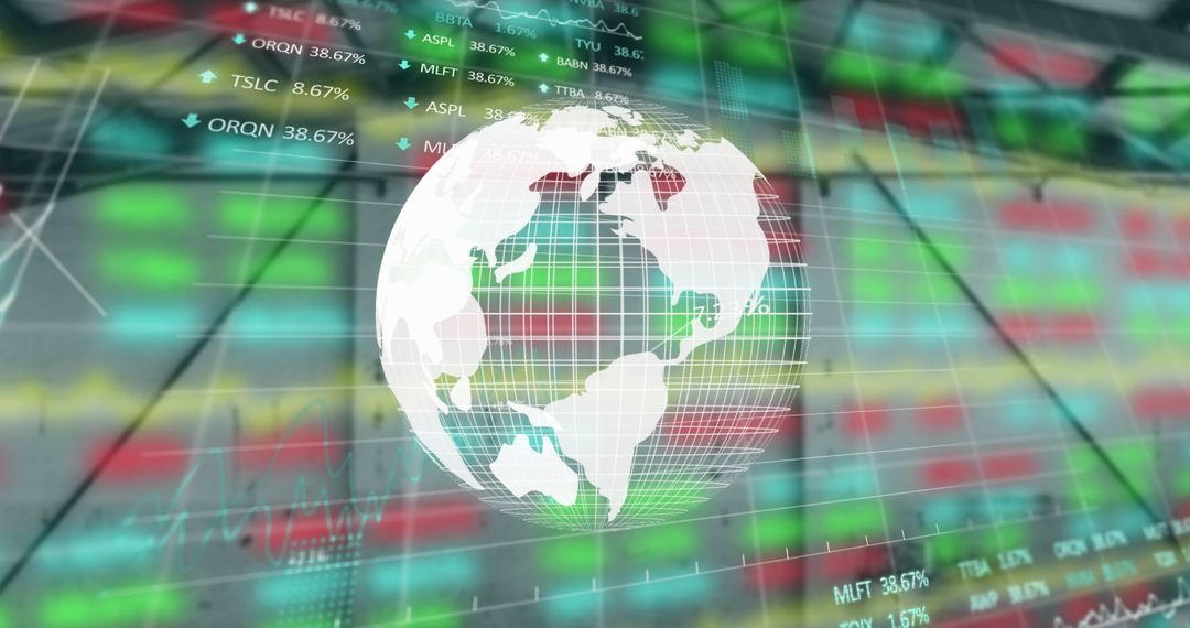 Digital World Globe with Stock Market Data
