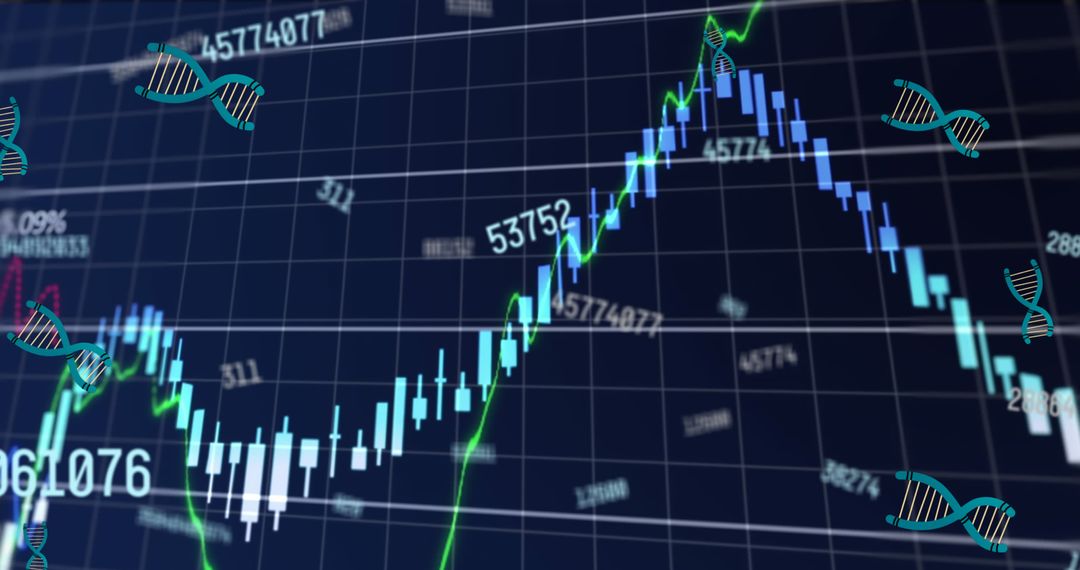 DNA Strands Overlay on Digital Data Analysis Graph
