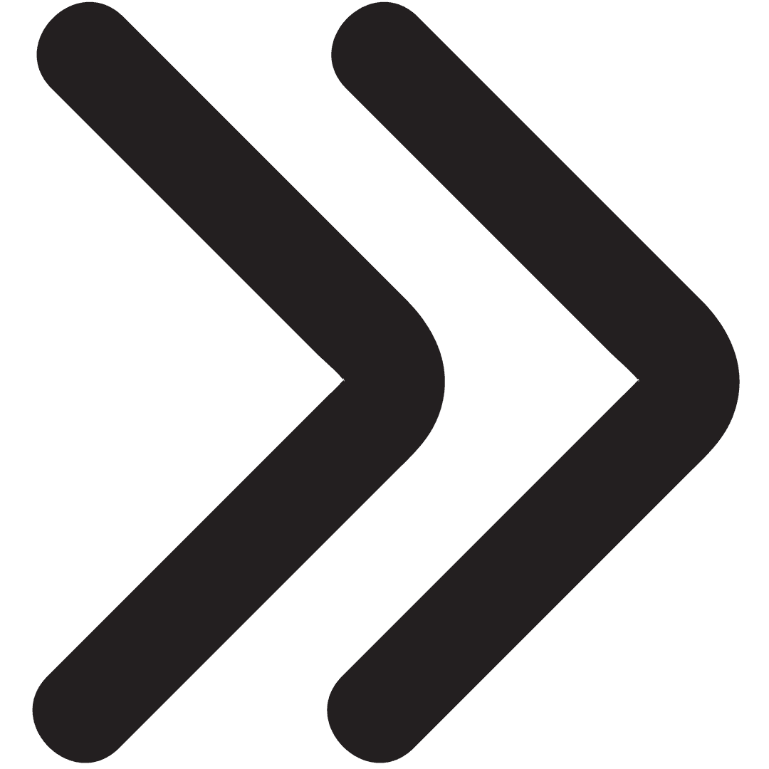 Black Right Double Arrow Icon on Transparent Background