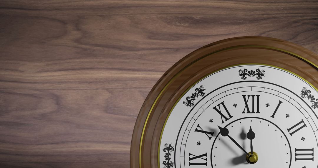 Classic Wall Clock with Roman Numerals on Wood Background
