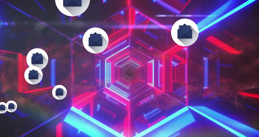 Futuristic Hexagon Tunnel with Digital Message Icons