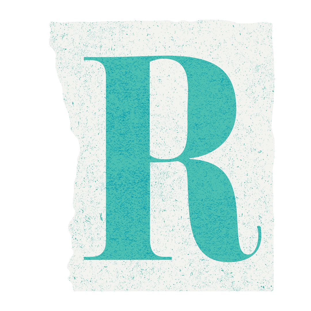Transparent Modern Teal Letter R on Off-White Textured Background