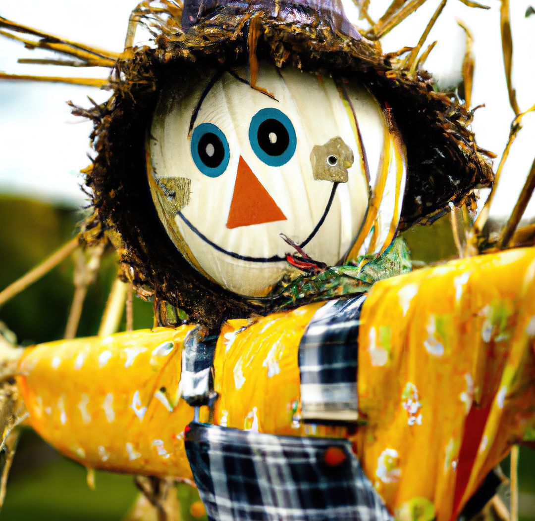 Colorful scarecrow with smiling face in autumn field - Free Images, Stock Photos and Pictures on Pikwizard.com