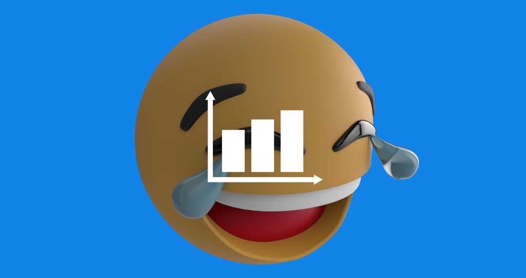 Laughing Emoji Overlaid with Bar Graph Icon on Blue Background