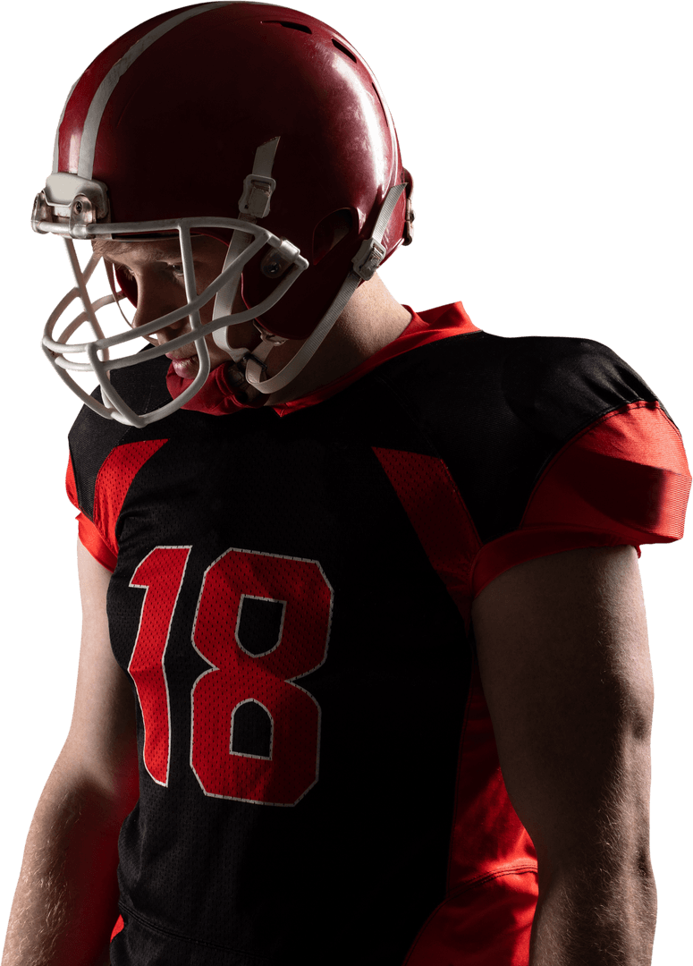 Transparent Image Young American Football Player in Action Stance